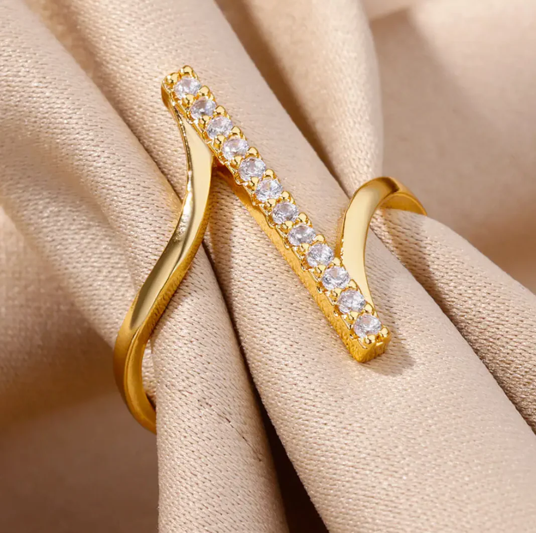 18K Gold Plated Lifeline Ring with Zirconia