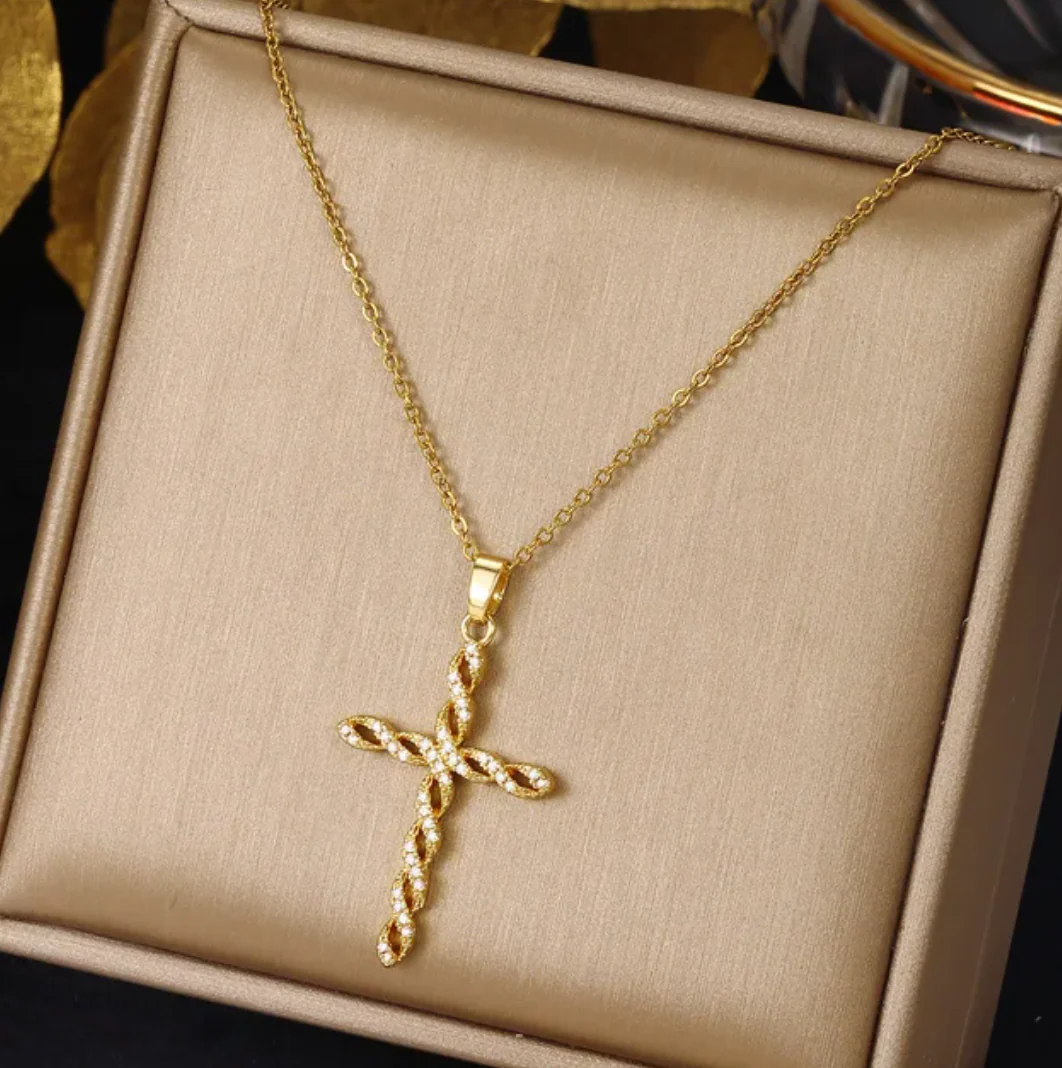 18K Gold Plated Necklace with Interwoven Cross