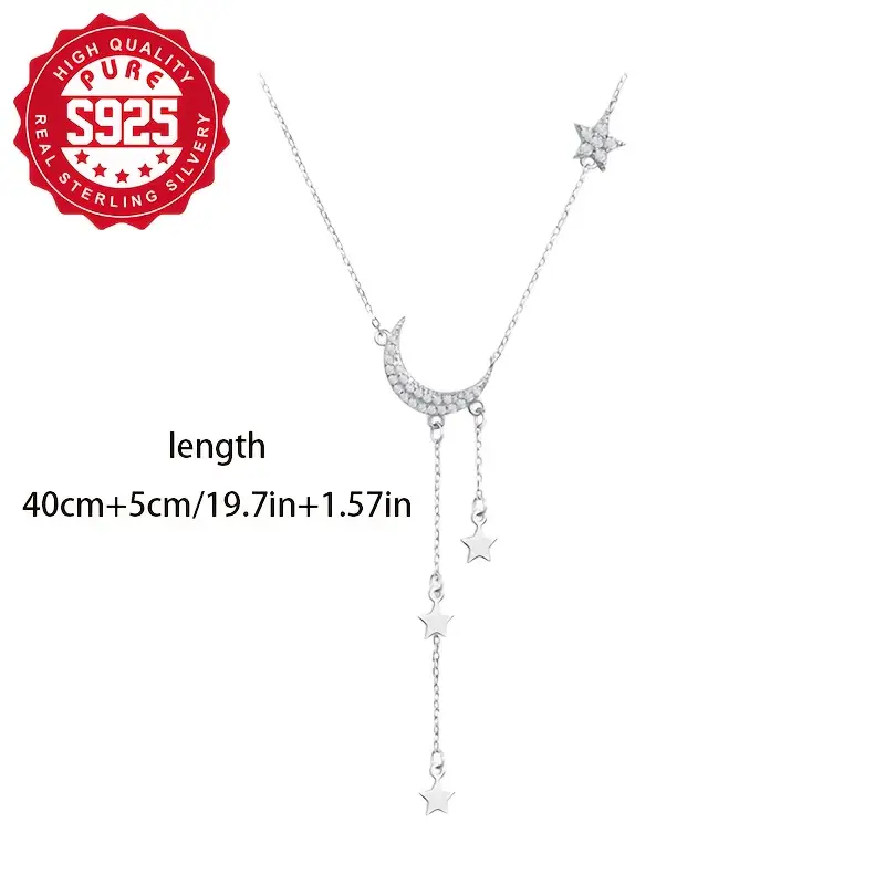 925 Silver Moon Necklace with Tassels - Image 4