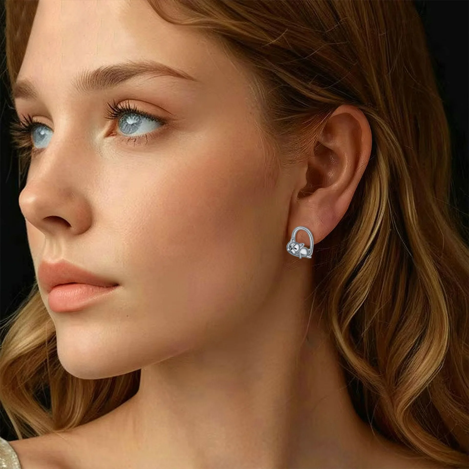 925 Silver Sleeping Puppy Stud Earrings - Image 2