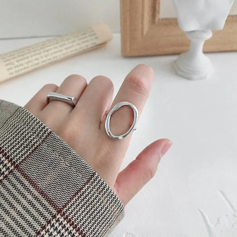 Adjustable 925 Silver Ring with Irregular Sphere Shape - Image 2