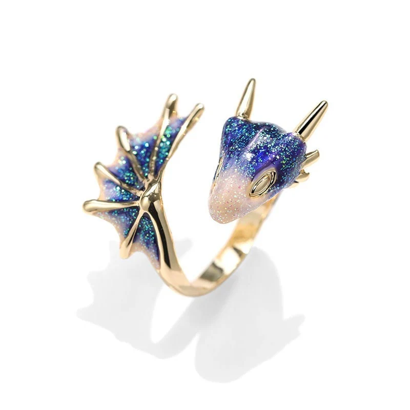 Adjustable Dragon Ring in Silver and Hand-Painted Enamel - Image 2