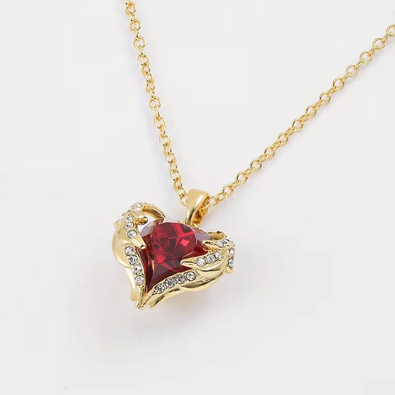 Angel Embrace Ruby Heart Necklace | Gold - Image 2