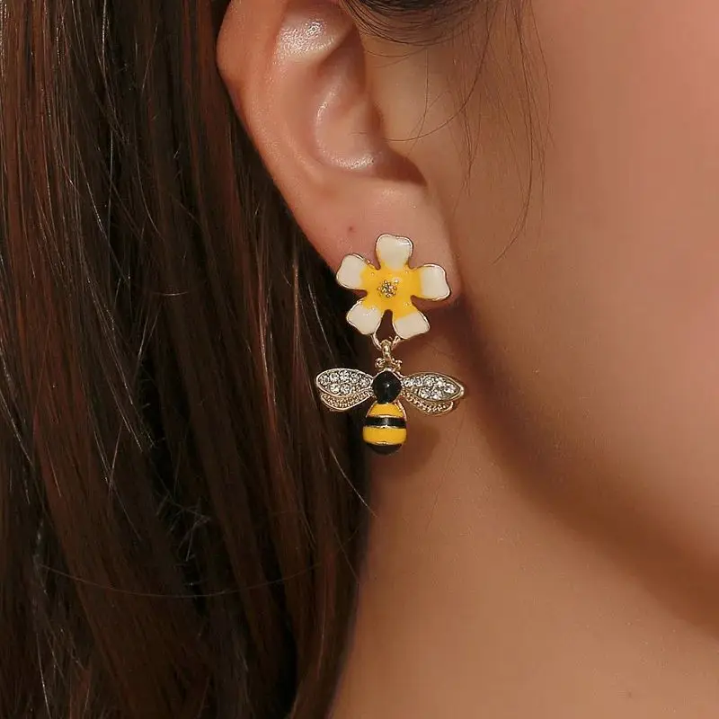 Bee & Sunflower Drop Earrings - Image 2