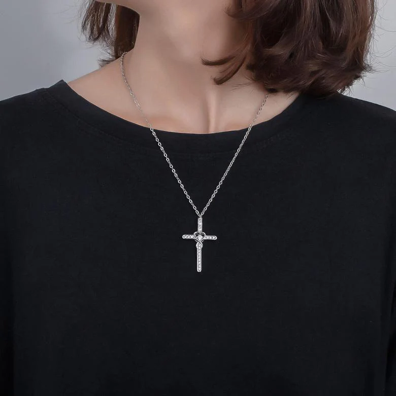 Blessed Cross Necklace with Heart Zirconia - Image 2