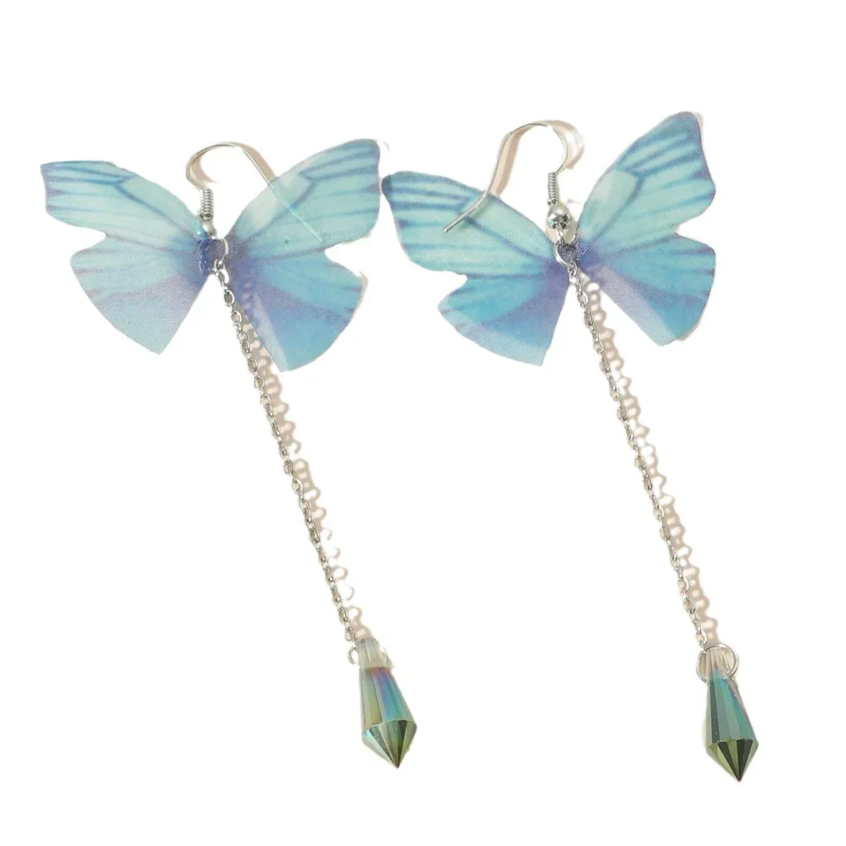 Blue Butterfly Crystal Tassel Earrings - Image 2