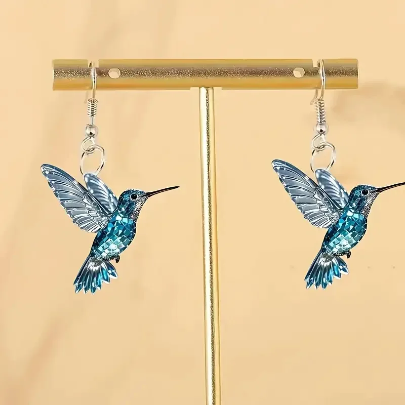 Blue Crystal Hummingbird Earrings - Image 3
