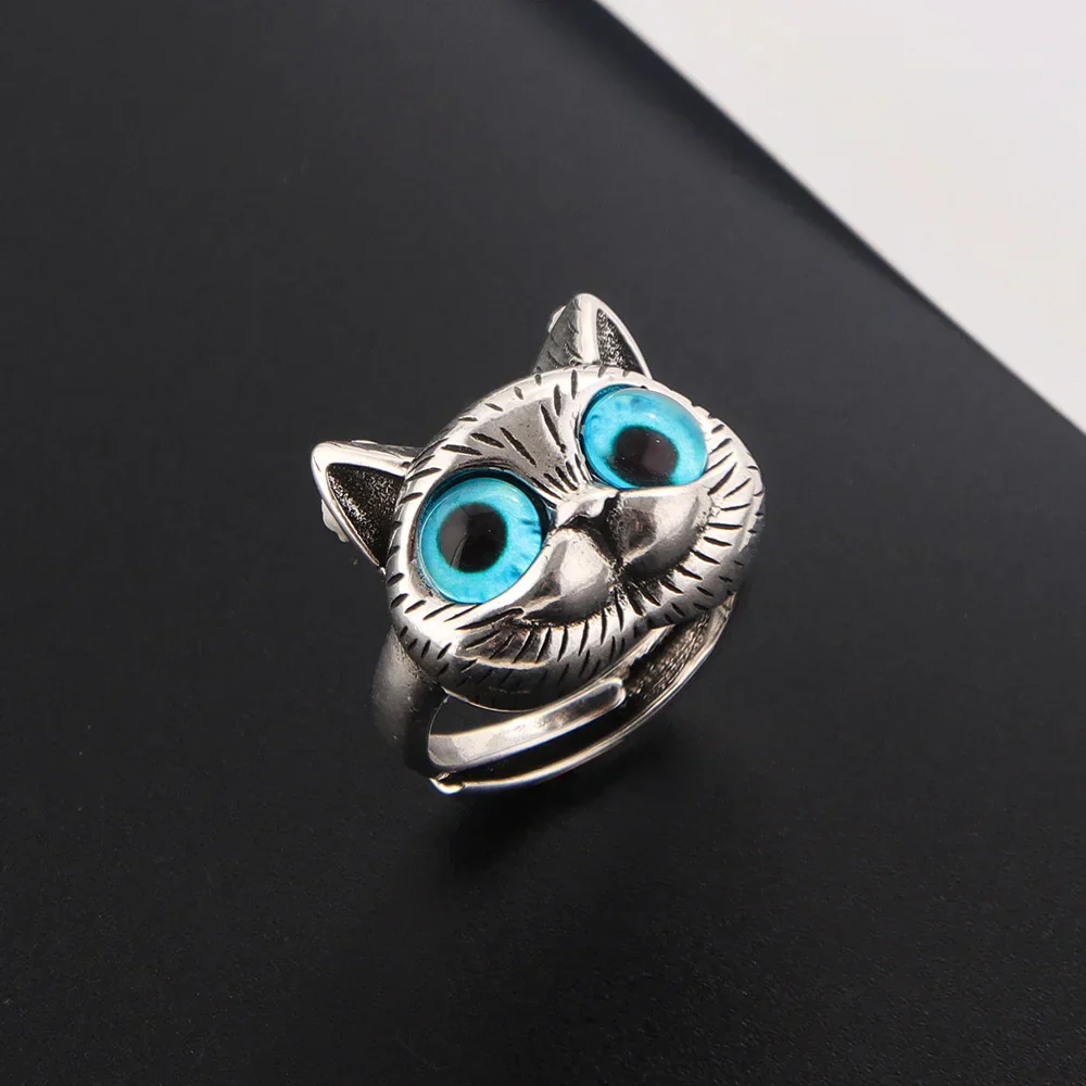 Blue-Eyed Cat Ring – Playful Vintage Silver Animal Ring for Cat Lovers - Image 7