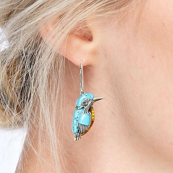 Blue Hummingbird Enamel Earrings - Image 3