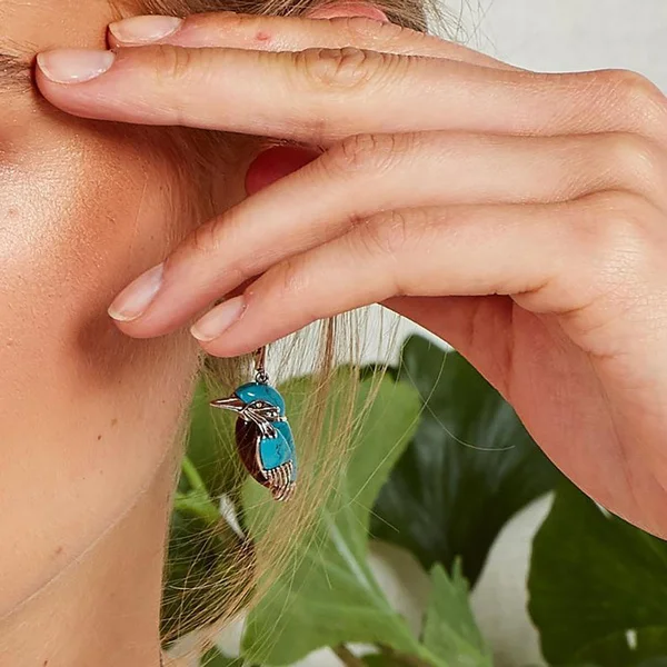 Blue Hummingbird Enamel Earrings - Image 4