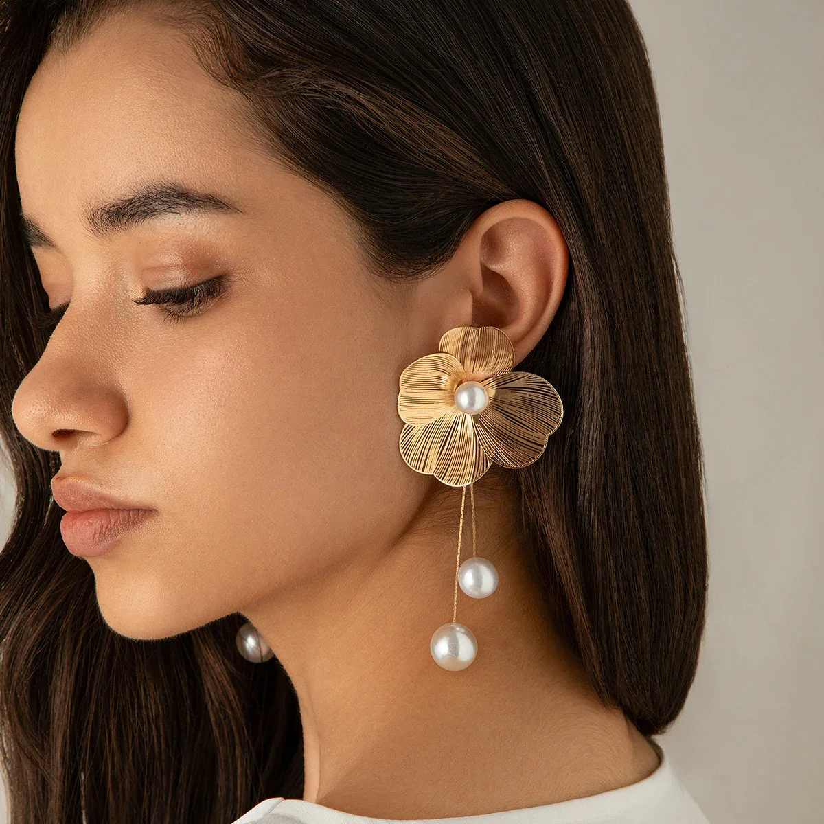 Bohemian Earrings with Pearls and Petals - Image 2