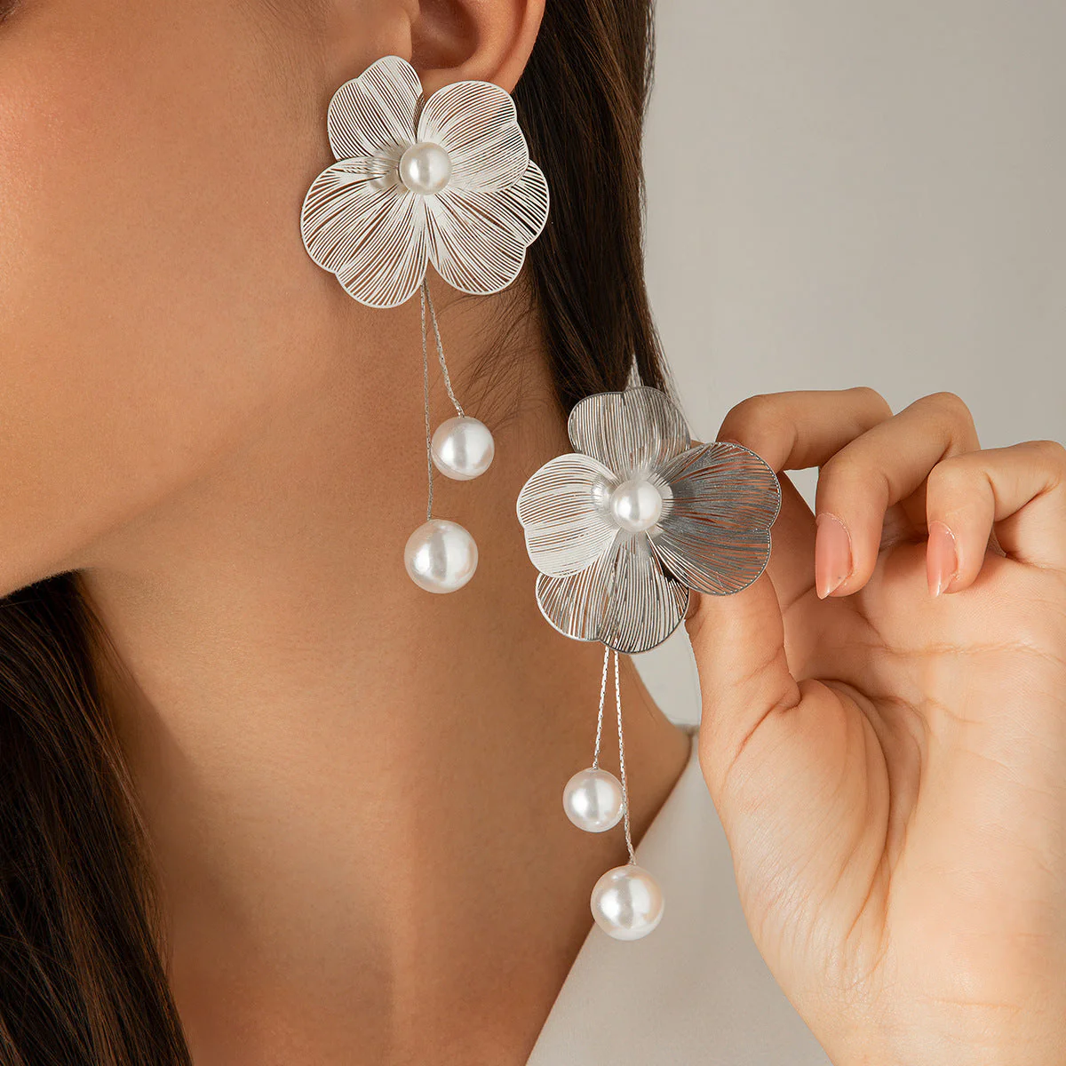 Bohemian Earrings with Pearls and Petals - Image 4