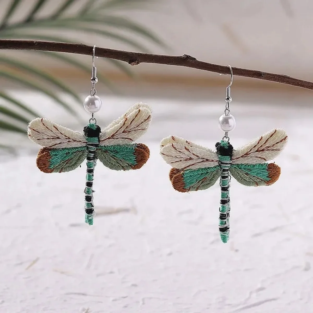 Bohemian Embroidered Dragonfly Earrings - Image 4