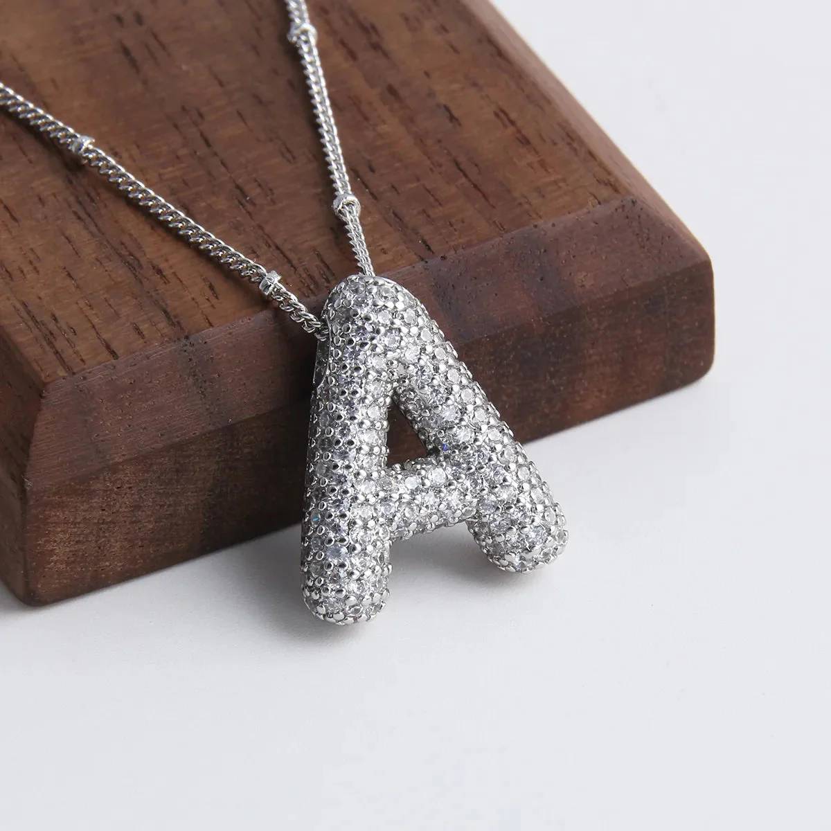 Bubble letter initial necklace set | White Gold - Image 2