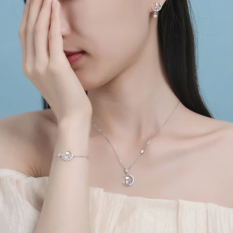 Cat Moon Sterling Silver Necklace - Image 3