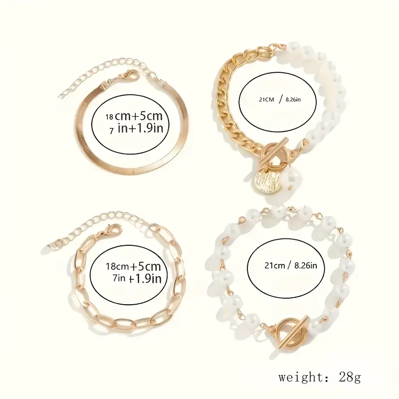 Chic Gold 4-Piece Bracelet Set â€“ Snake, Pearls & Links | Gold - Image 6