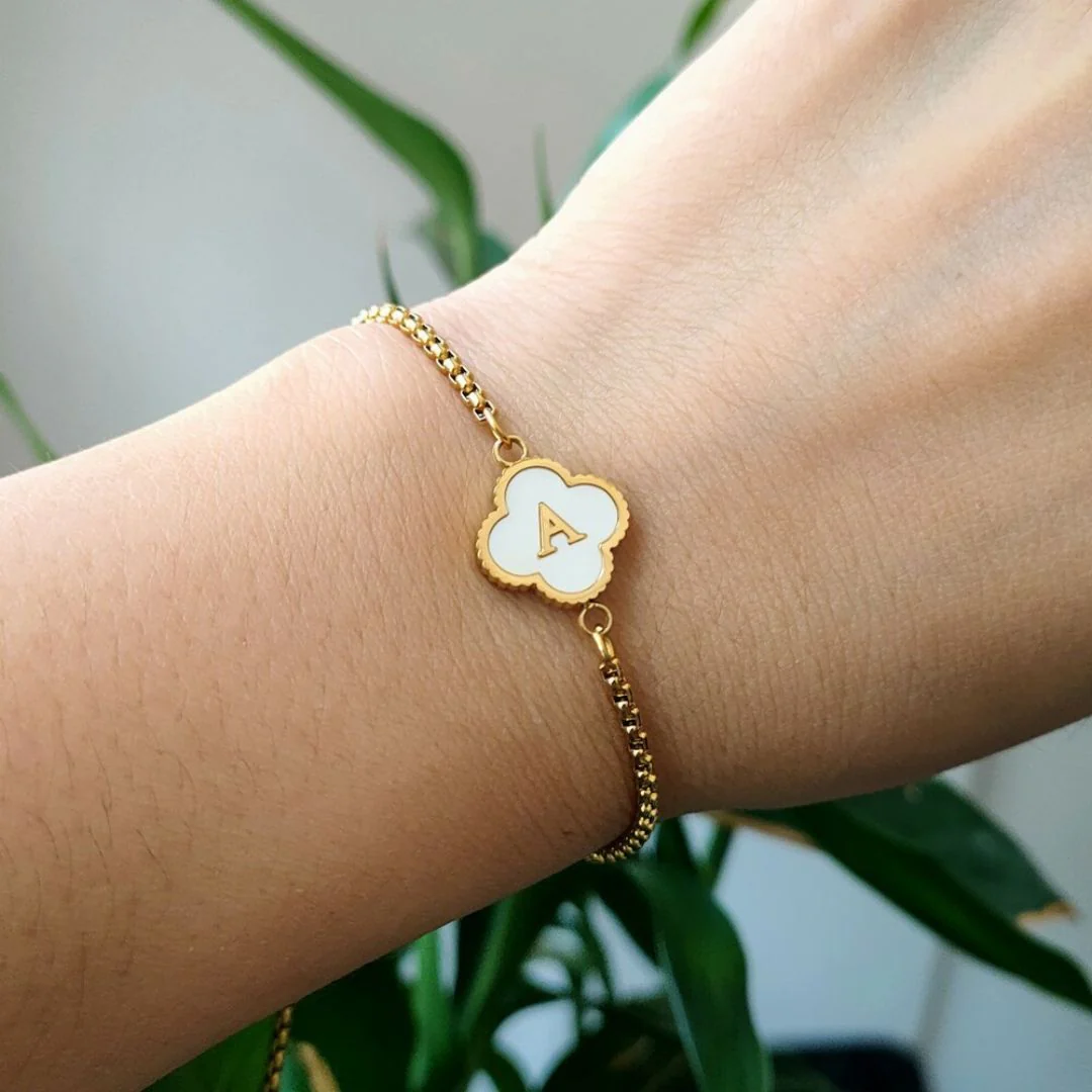 Custom Clover-Shaped Initial Bracelet - Image 2