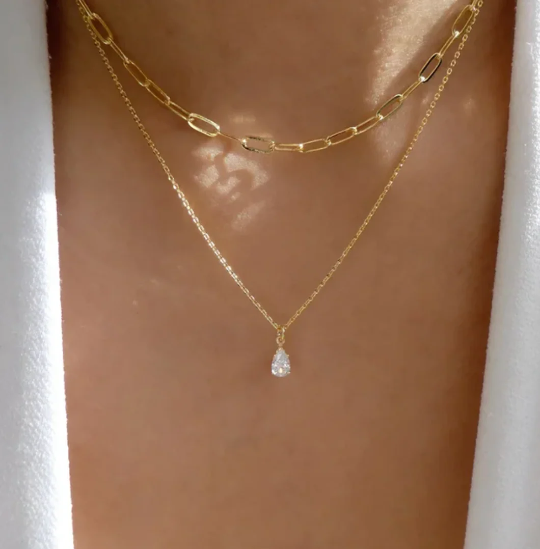 Double 18K Gold Necklace with Chain and Strass