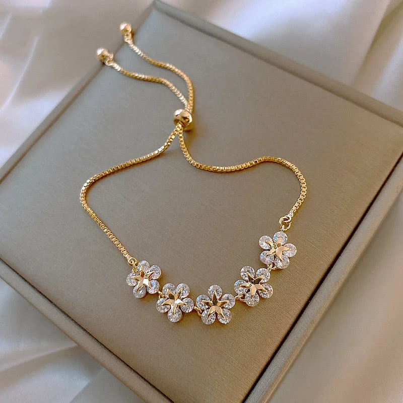 Floral Crystal Gold Bracelet