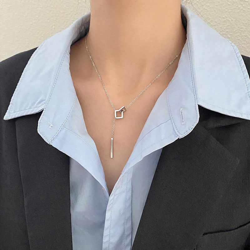 Geometric Silver Necklace - Image 2