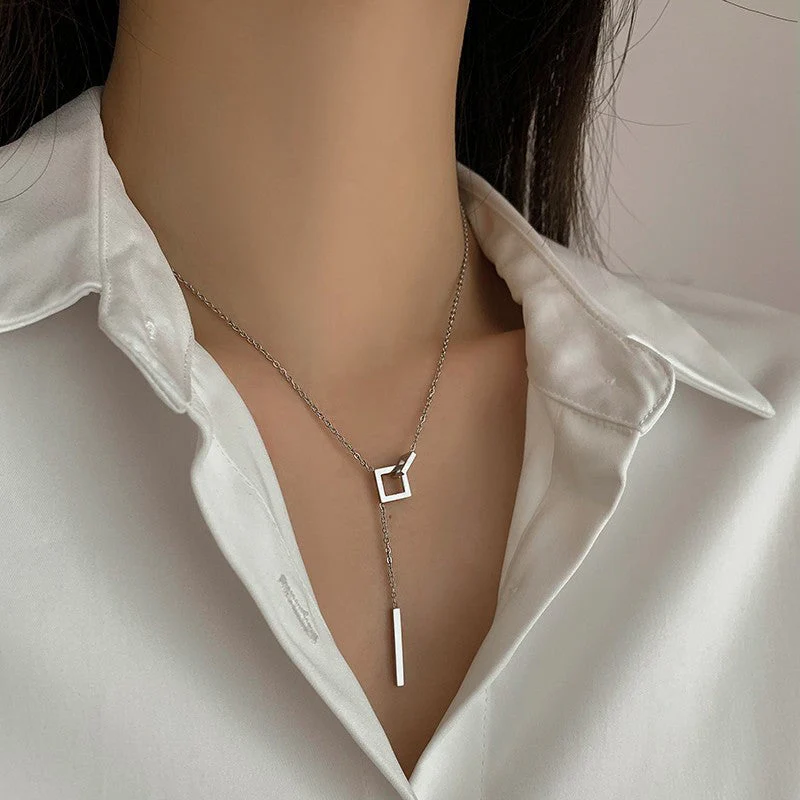 Geometric Silver Necklace - Image 4