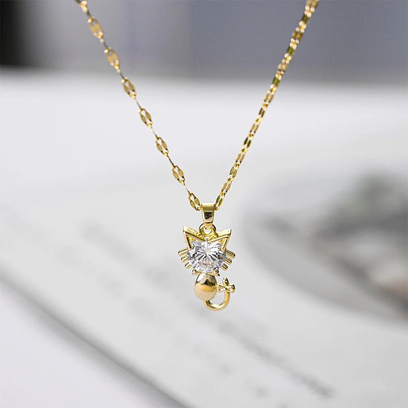 Gold platted cat necklace with zircon - Image 3