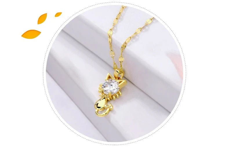 Gold platted cat necklace with zircon - Image 5