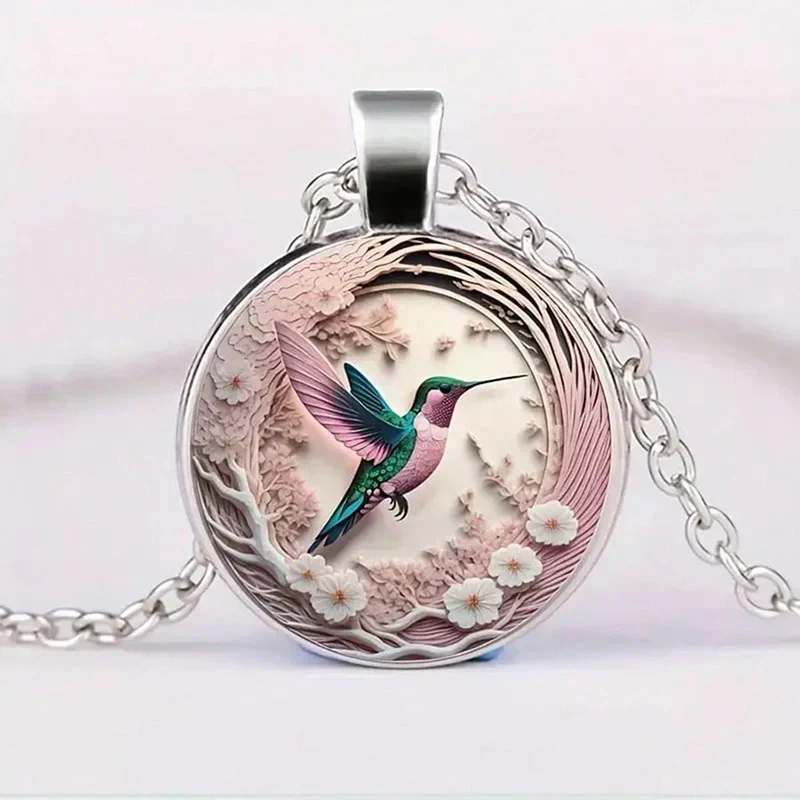 Hummingbird Glass Dome Pendant Necklace - Image 4