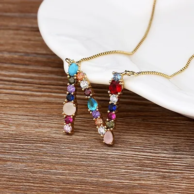 Initial and Gemstone 18K Gold Necklace - Image 14