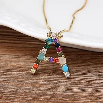 Initial and Gemstone 18K Gold Necklace - Image 2