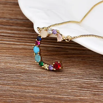 Initial and Gemstone 18K Gold Necklace - Image 3
