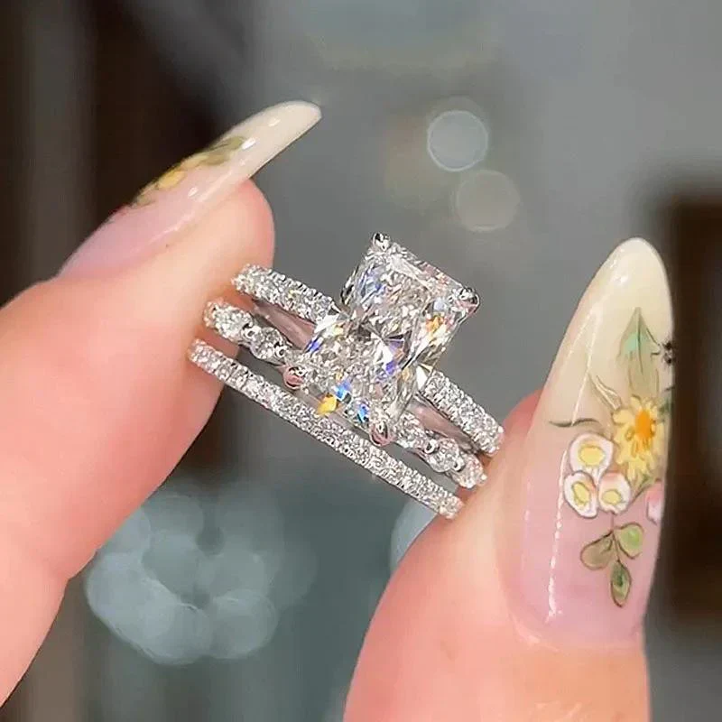 Jaily 3PC Wedding Ring Set | White Gold - Image 2