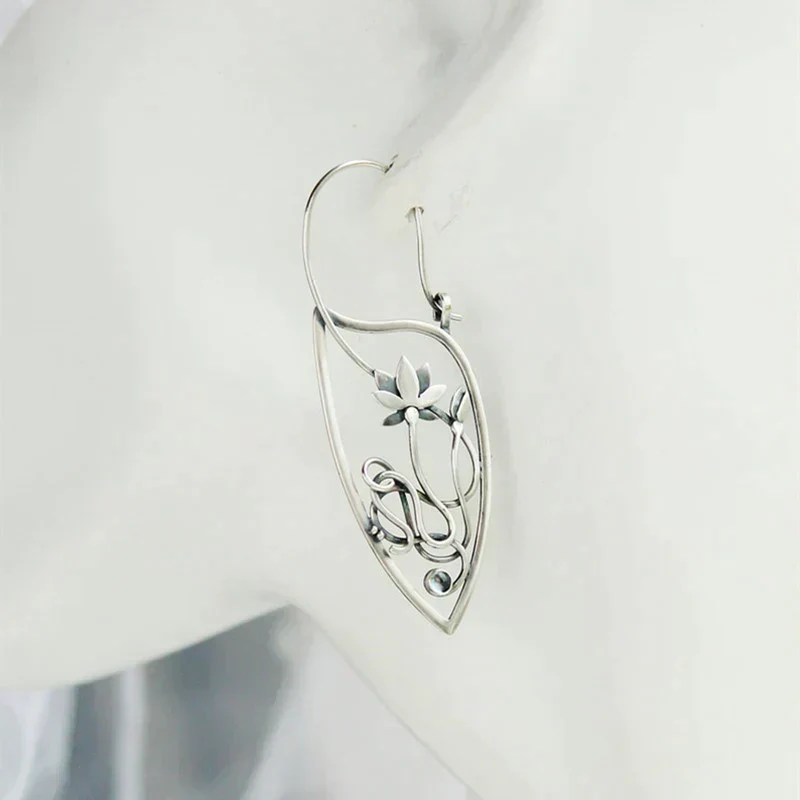 Lotus Flower Sterling Silver Earrings - Image 3