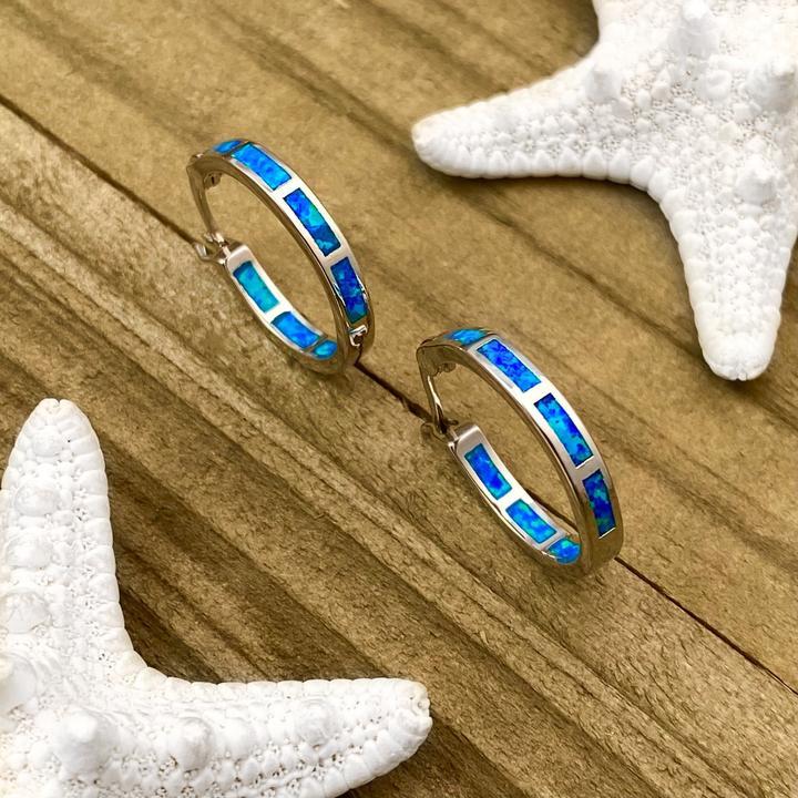 Luxury Ocean-Inspired Hoops in Silver and Opal - Image 2