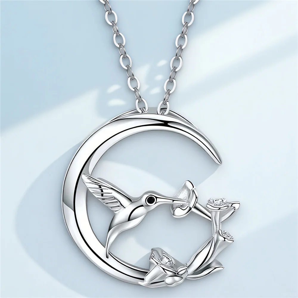 Moon Bird Vintage Silver Pendant Necklace - Image 5