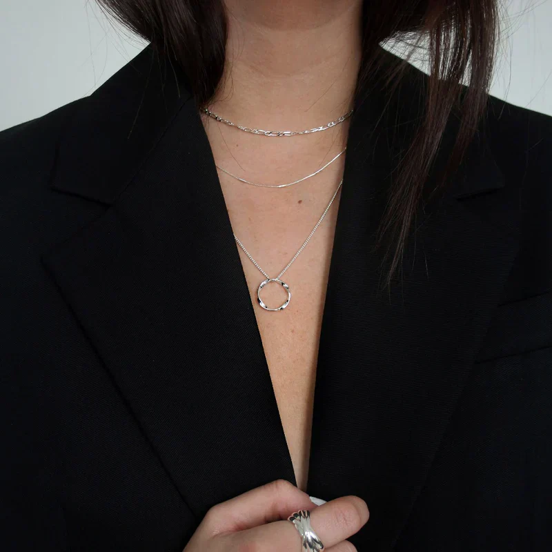 Open Circle Three Row Necklace | White Gold - Image 5