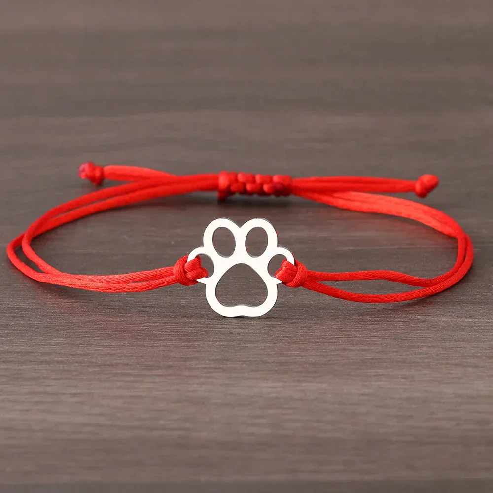 Paw Print Cord Bracelet – Adjustable Black and Red Design - Image 4