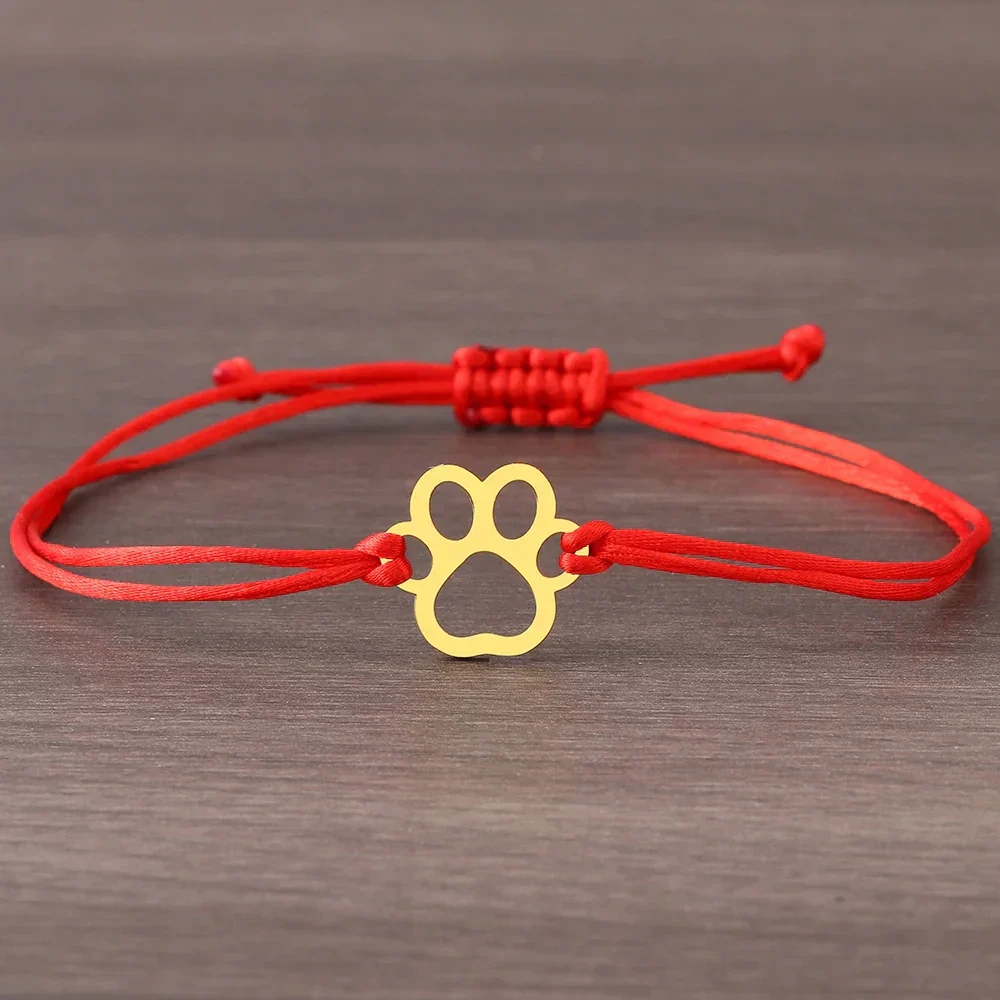 Paw Print Cord Bracelet – Adjustable Black and Red Design - Image 5