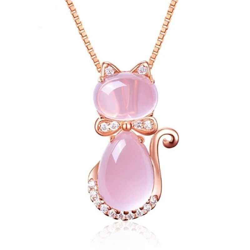 Pink stone lovely cat necklace with zircon - Image 5