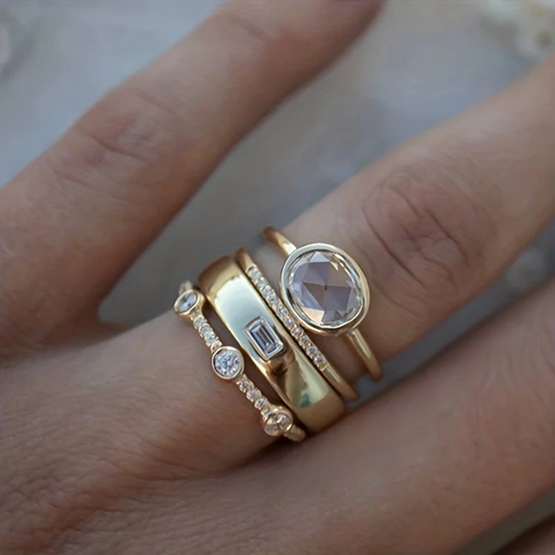 Set of Gold Rings with Zirconia