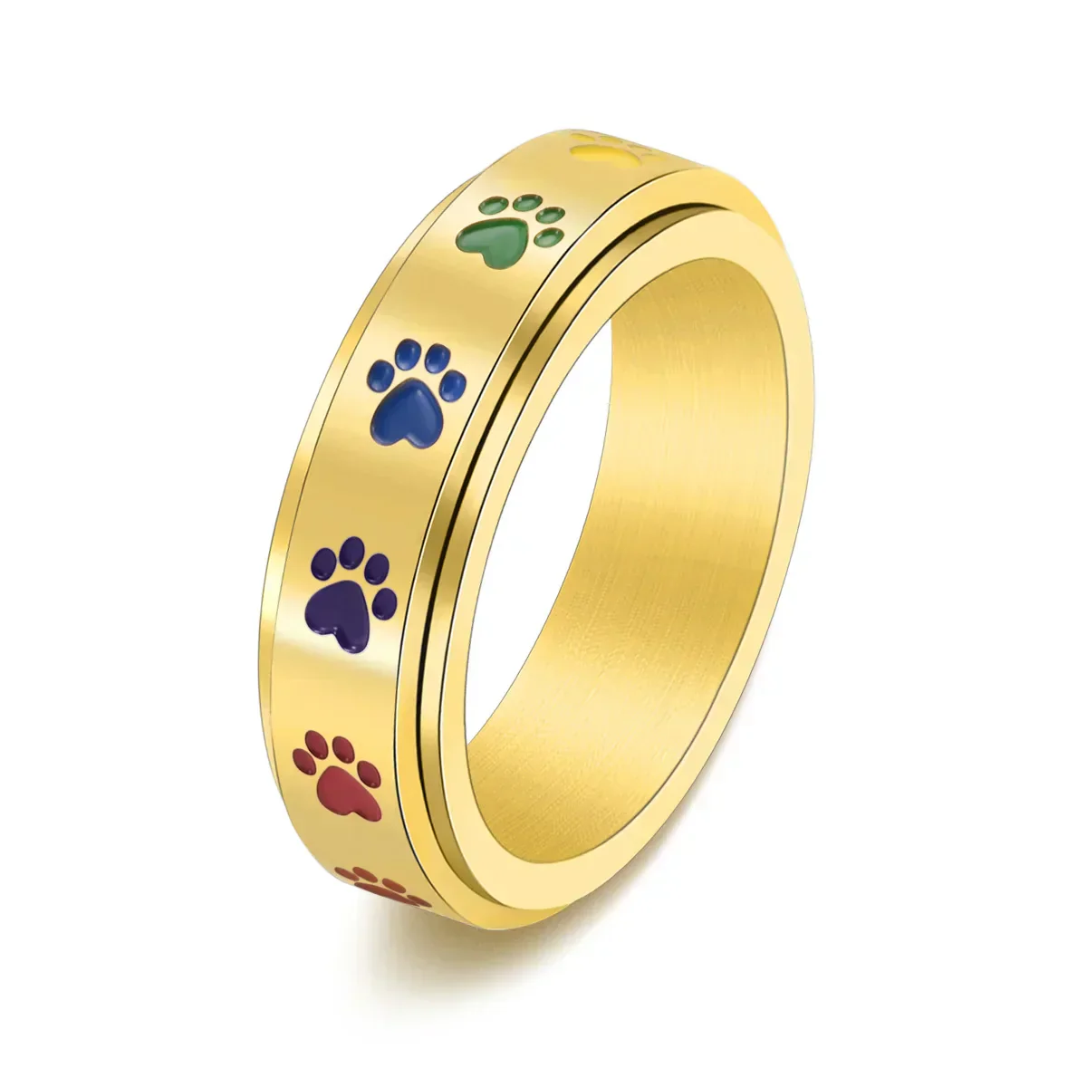 Spinning Stress Reducing Paw Ring – Stainless Steel with Rainbow Paws - Image 4