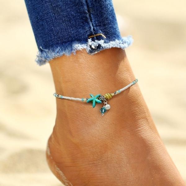 Star and Shell Anklet Bracelet with Natural Stones - Image 3