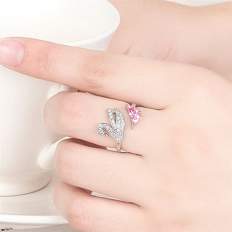 Swan Crystal Ring - Adjustable Rose Gold - Image 5