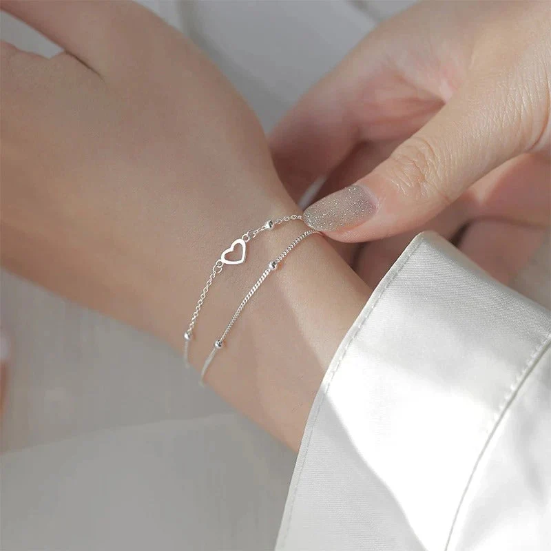 Thin 925 Silver Heart Bracelet - Image 3