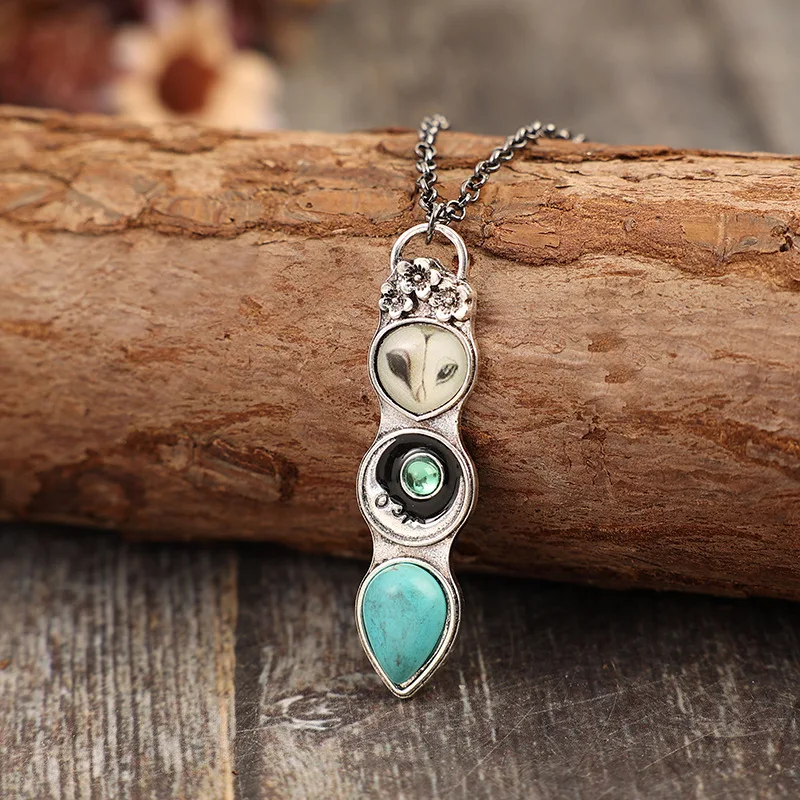 Turquoise Owl Wisdom Bar Necklace - Image 2
