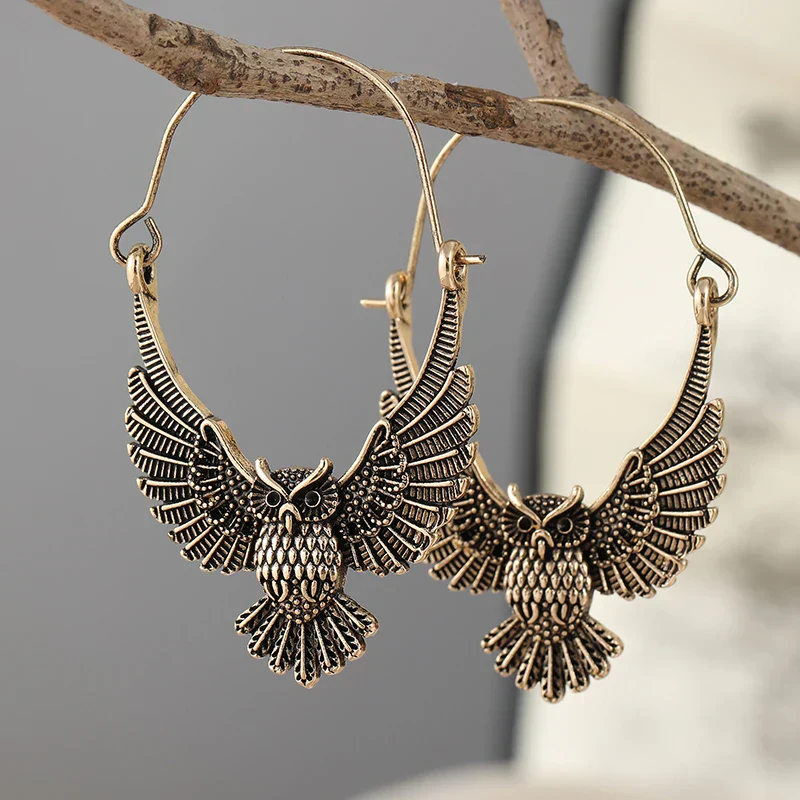Vintage Bohemian Owl Statement Earrings - Image 2