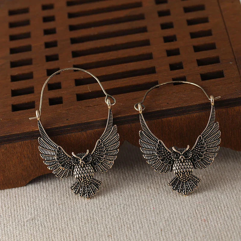 Vintage Bohemian Owl Statement Earrings - Image 3