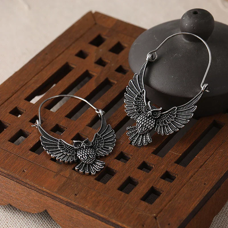 Vintage Bohemian Owl Statement Earrings - Image 5