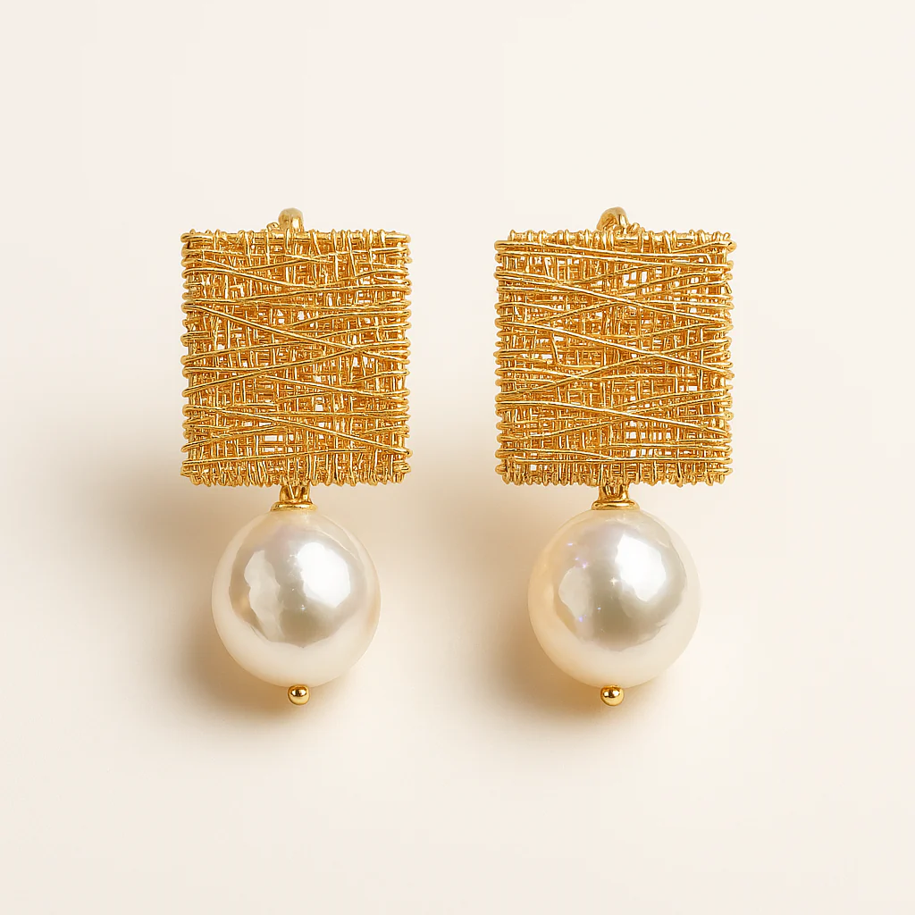 Vintage Gold Thread Earrings with Pearls - Image 4
