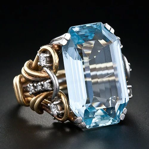 Vintage Layered Blue Zirconia and Gold Ring - Image 2